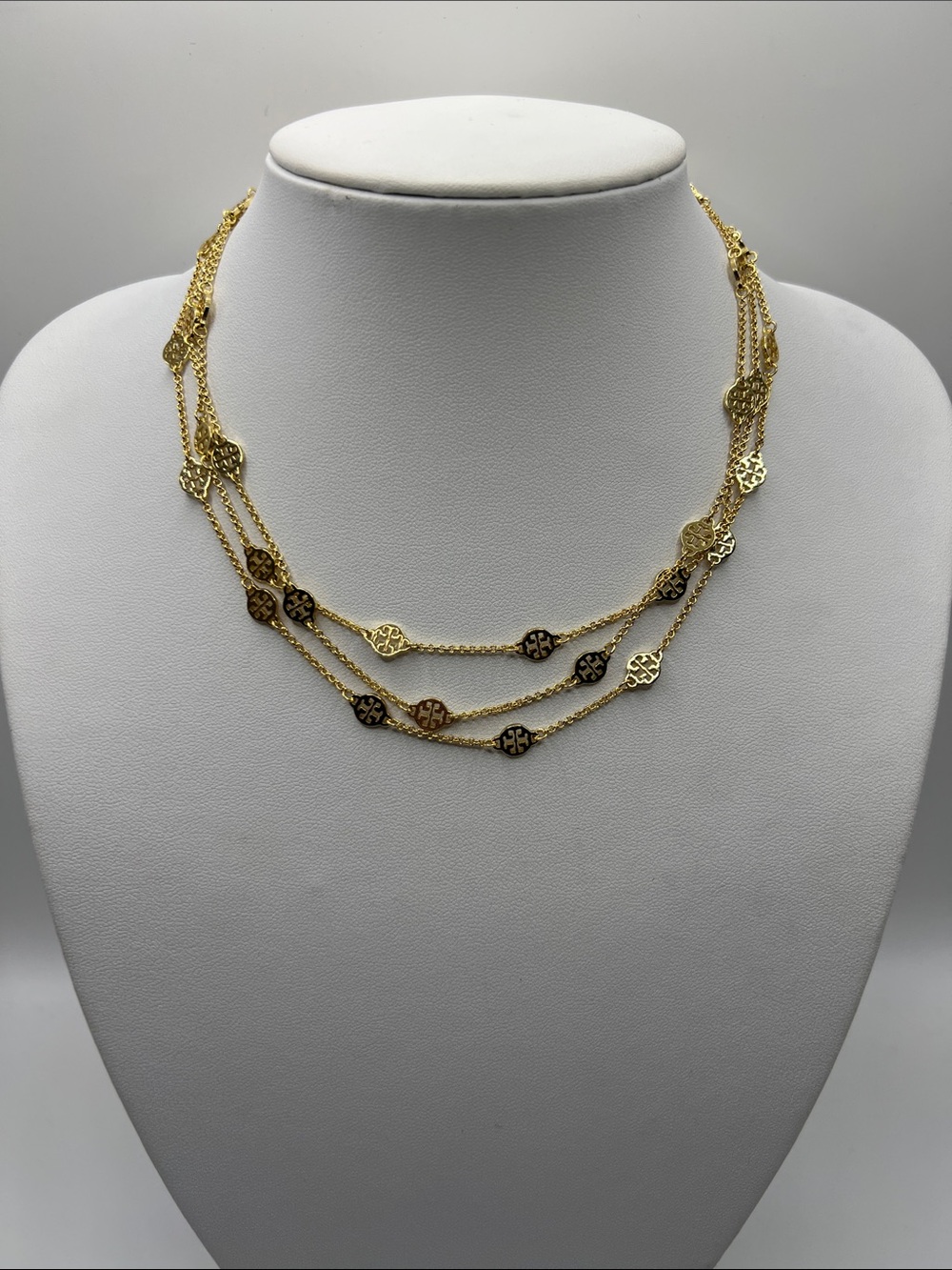 015. Tory Burch Gold Multi-Strand Medallion Necklace 15” - 17”